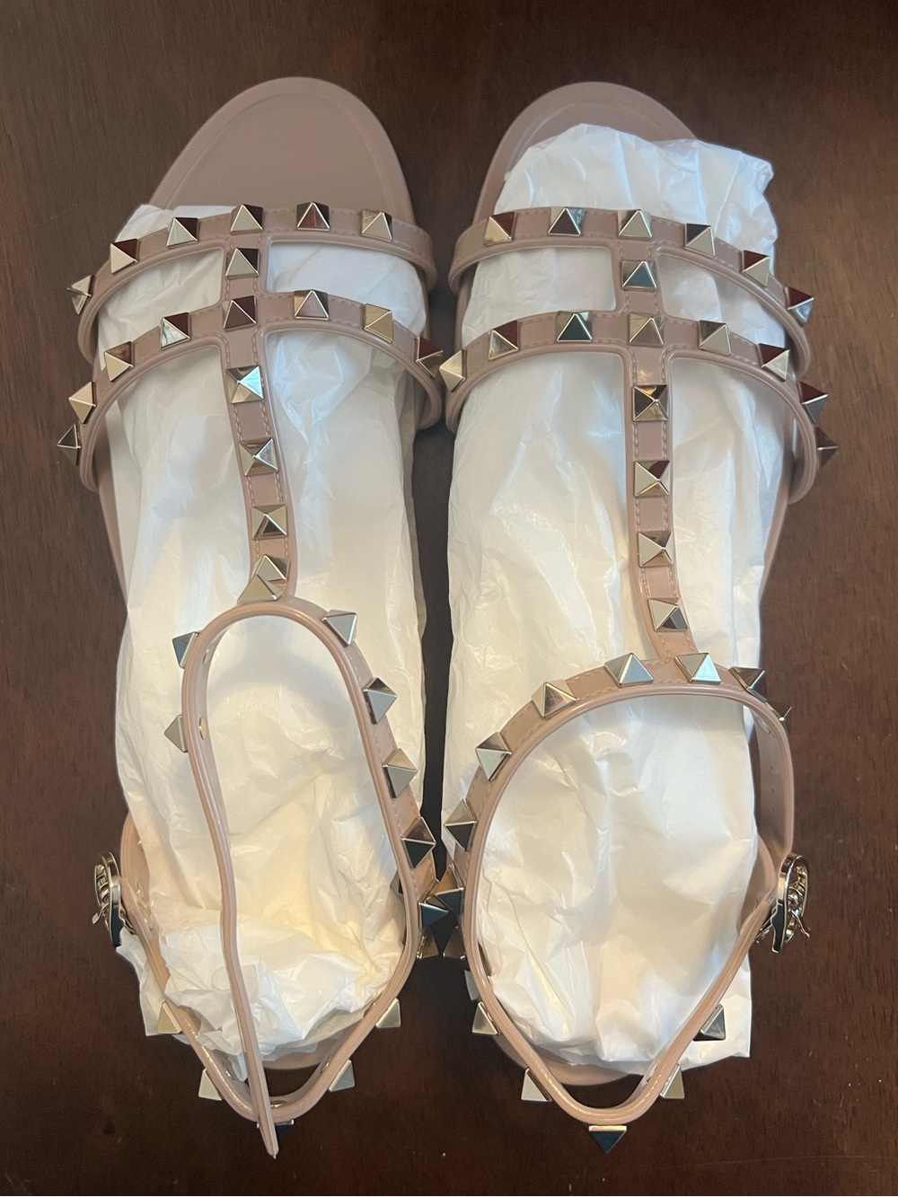 Valentino Rockstud Nude/Taupe Gladiator Sandals